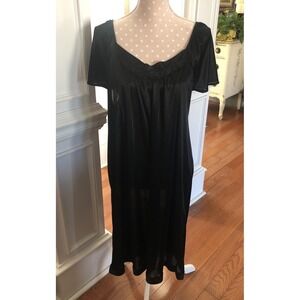 Lati Fashion Nylon Nightgown Women's Large Black Embroidered Flowers